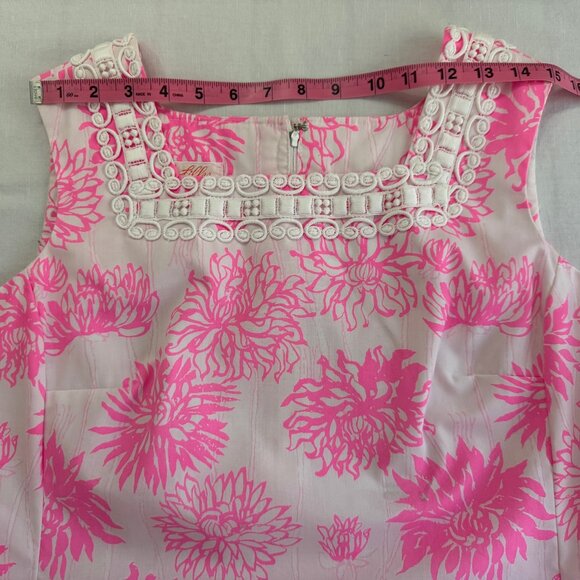Lovely "The Lilly" Lilly Pulitzer Pink Floral Dress Crochet Detail Vintage Sz 14 - Picture 7 of 16